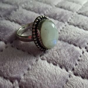 Silver Moonstone Ring with Beaded Detail